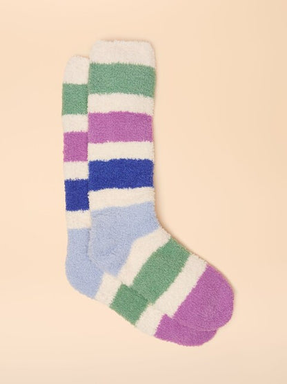 Joules Fluffy Striped Socks - Cozy & Soft Ankle High Blue, Green, Purple Stripes