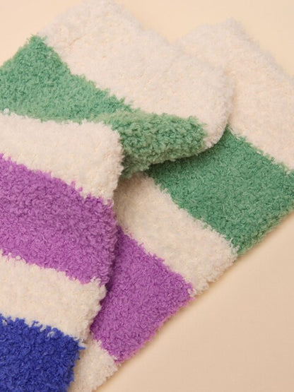Joules Fluffy Socks: Blue, Purple, Green Striped Cozy Socks | Soft, Warm, and Stylish for Women | Equiflair Saddlery