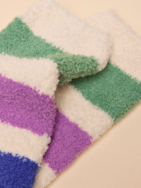 Joules Fluffy Socks: Blue, Purple, Green Striped Cozy Socks | Soft, Warm, and Stylish for Women | Equiflair Saddlery