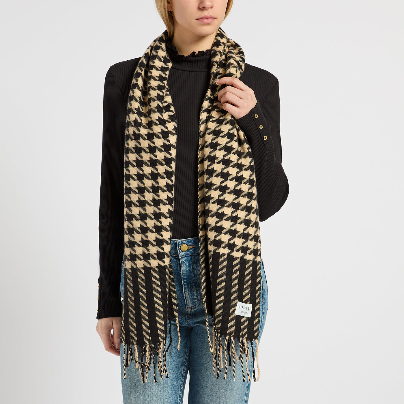 JOULES LANGTREE Black and Tan Houndstooth Scarf - Women's Fashion Accessory