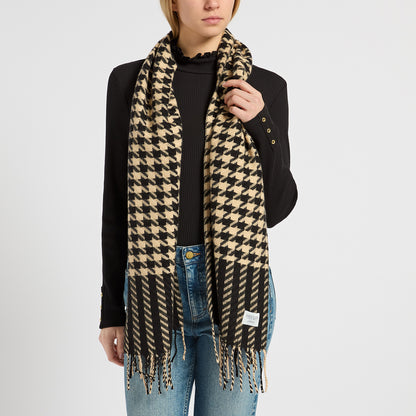 JOULES LANGTREE Black and Tan Houndstooth Scarf - Women's Fashion Accessory