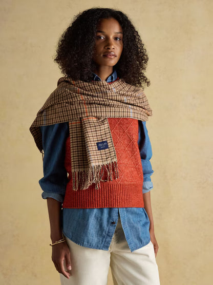 Joules Langtree Brown Check Large Scarf