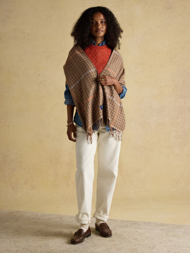 Joules Langtree Brown Check Large Scarf