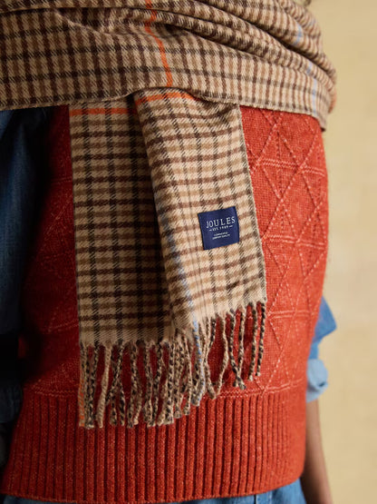 Joules Langtree Brown Check Large Scarf
