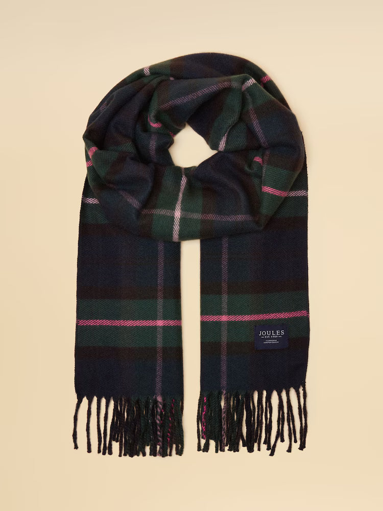 Joules Langtree Navy & Pink Check Large Scarf