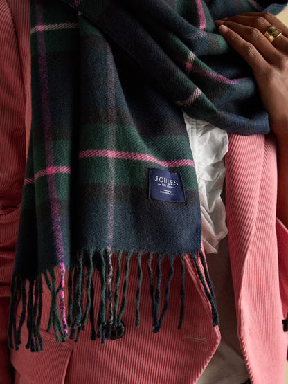 Joules Langtree Navy & Pink Check Large Scarf