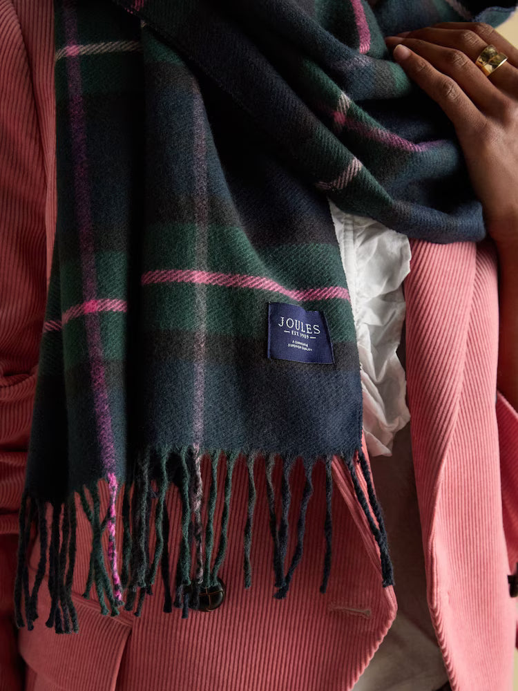 Joules Langtree Navy & Pink Check Large Scarf
