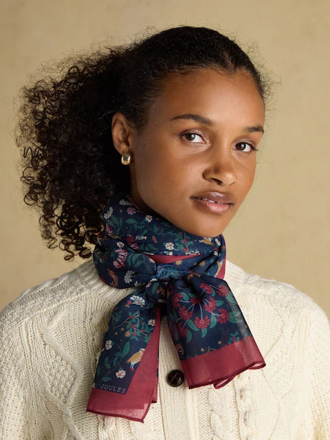 Joules Abberton Navy Floral Scarf for women. Lightweight Polyester Accessory with Hand-drawn Print - Equiflair Saddlery