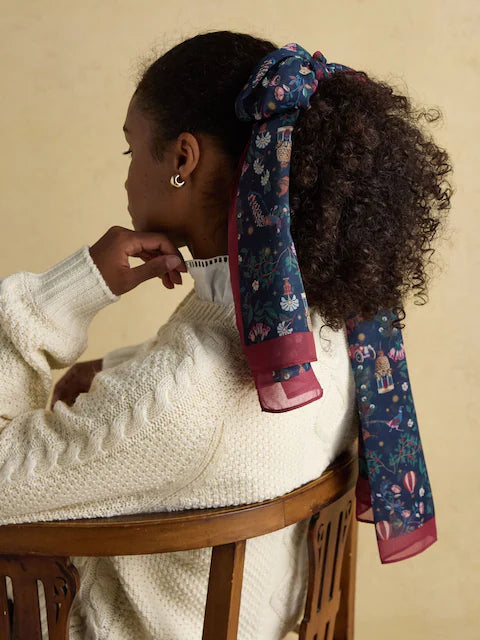 Joules Abberton Navy Lightweight Printed Scarf - Stylish Hair Accessory for Women | Equiflair Saddlery