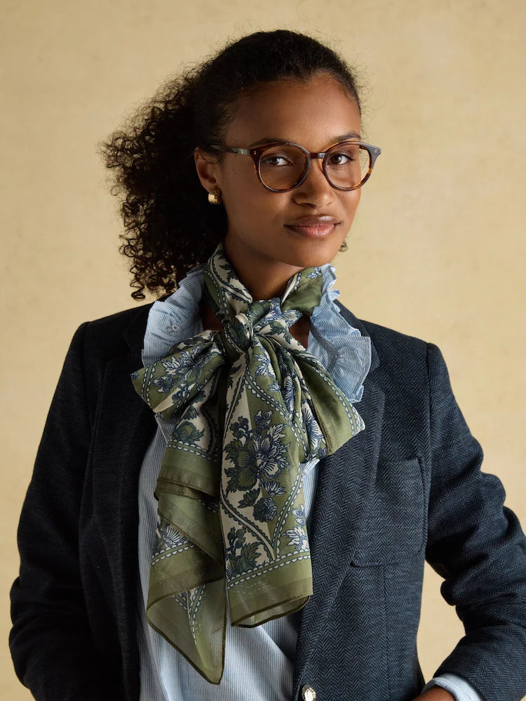 JOULES Abberton Khaki Green Scarf - Lightweight Printed Floral Scarf for Women