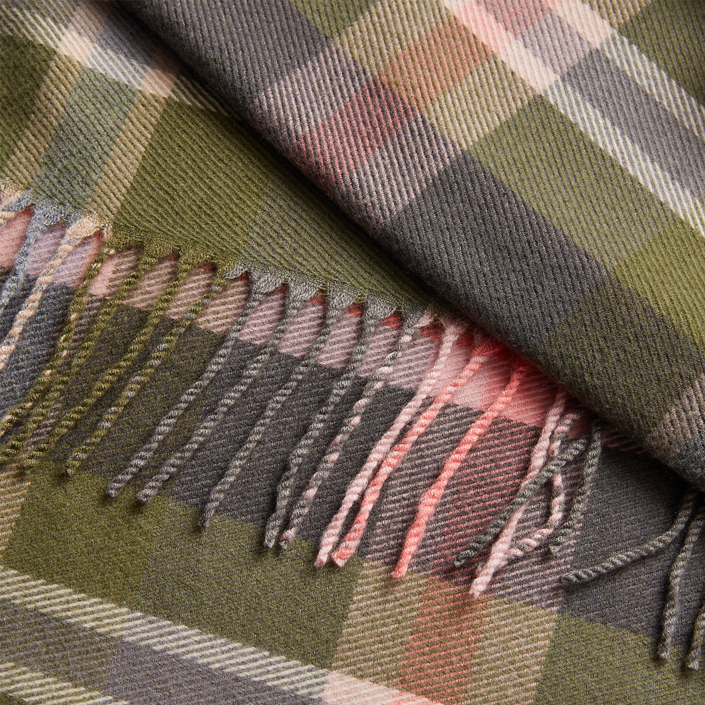 Joules Langtree Scarf: Khaki & Pink Plaid Blanket with Fringe - Stylish and Cozy Accessory