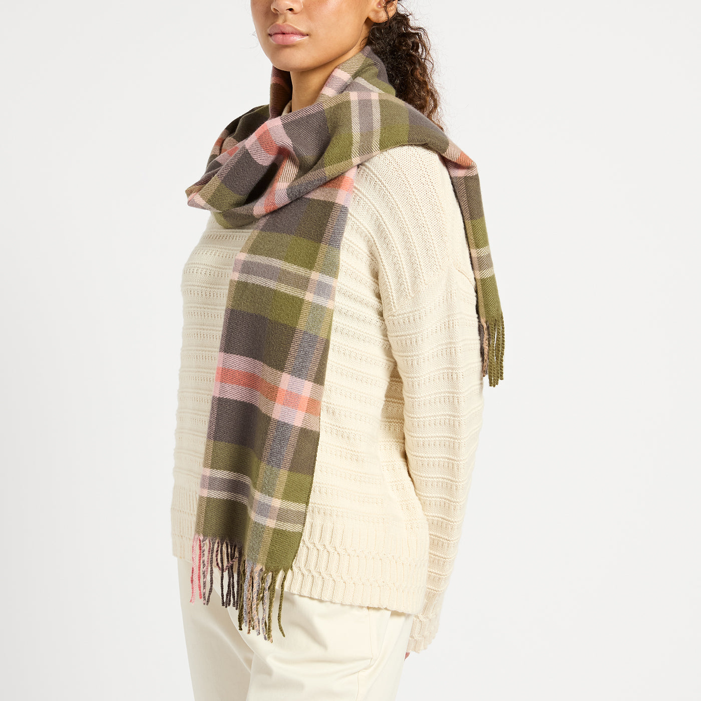 JOULES LANGTREE Scarf - Khaki & Pink Plaid - Stylish & Cozy Fashion Accessory