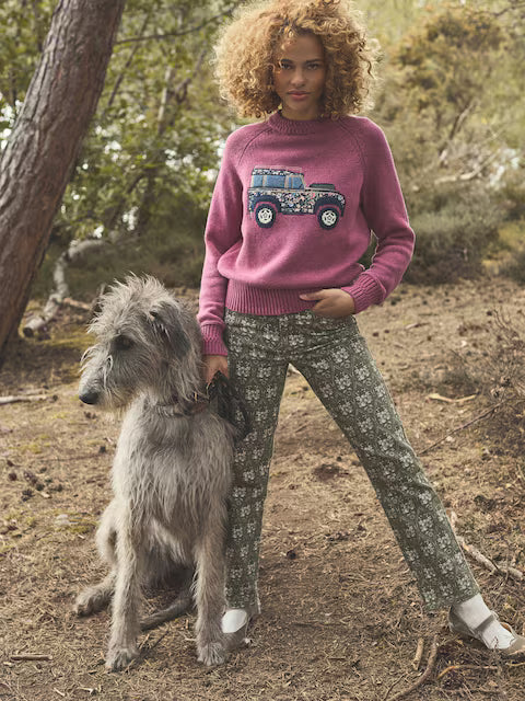 Joules Rutland Pink Intarsia 4x4 Cotton Rich Knitted Jumper