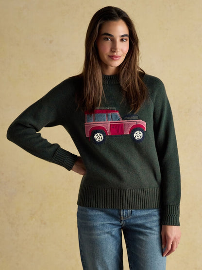 Joules Rutland Green Intarsia 4x4 Cotton Rich Knitted Jumper