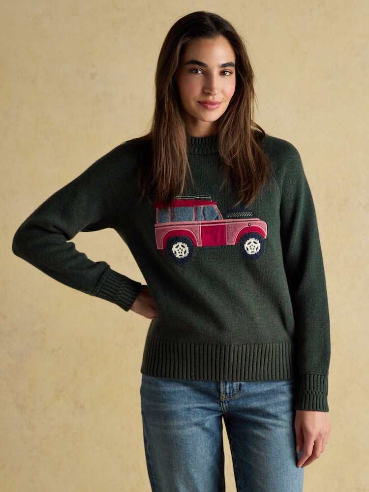 Joules Rutland Green Intarsia 4x4 Cotton Rich Knitted Jumper