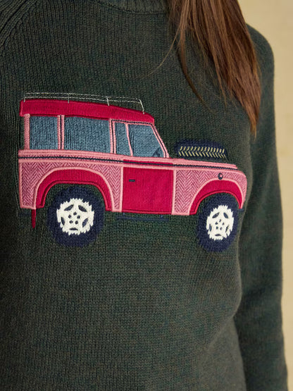 Joules Rutland Green Intarsia 4x4 Cotton Rich Knitted Jumper