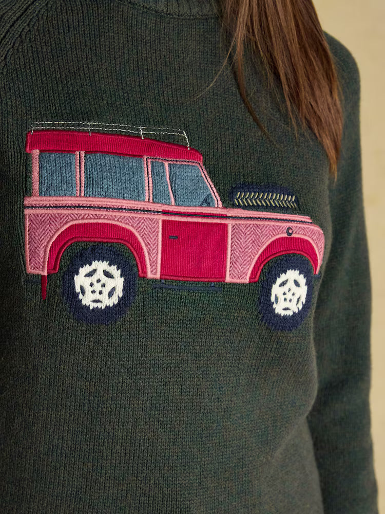 Joules Rutland Green Intarsia 4x4 Cotton Rich Knitted Jumper