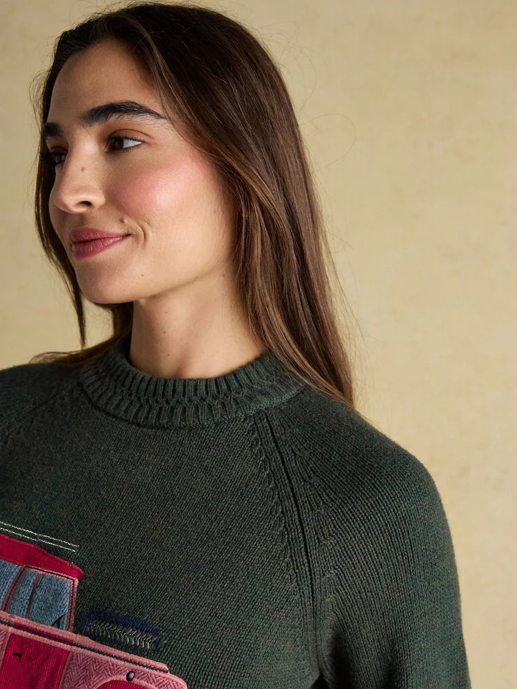 Joules Rutland Green Intarsia 4x4 Cotton Rich Knitted Jumper