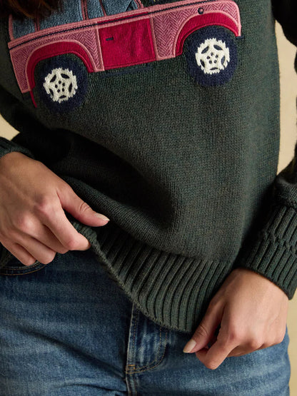 Joules Rutland Green Intarsia 4x4 Cotton Rich Knitted Jumper