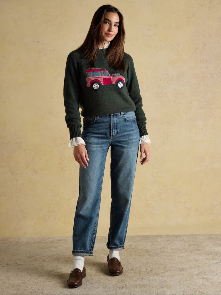 Joules Rutland Green Intarsia 4x4 Cotton Rich Knitted Jumper