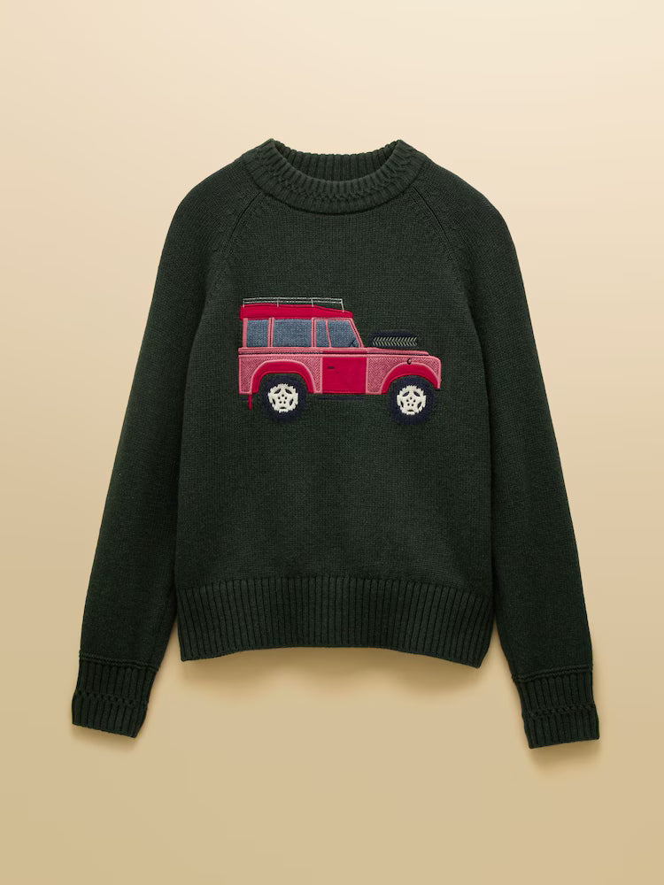 Joules Rutland Green Intarsia 4x4 Cotton Rich Knitted Jumper
