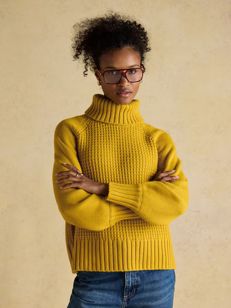 Joules Cary Yellow Knitted Jumper with Detachable Roll Neck