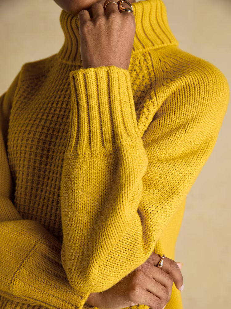Joules Cary Yellow Knitted Jumper with Detachable Roll Neck