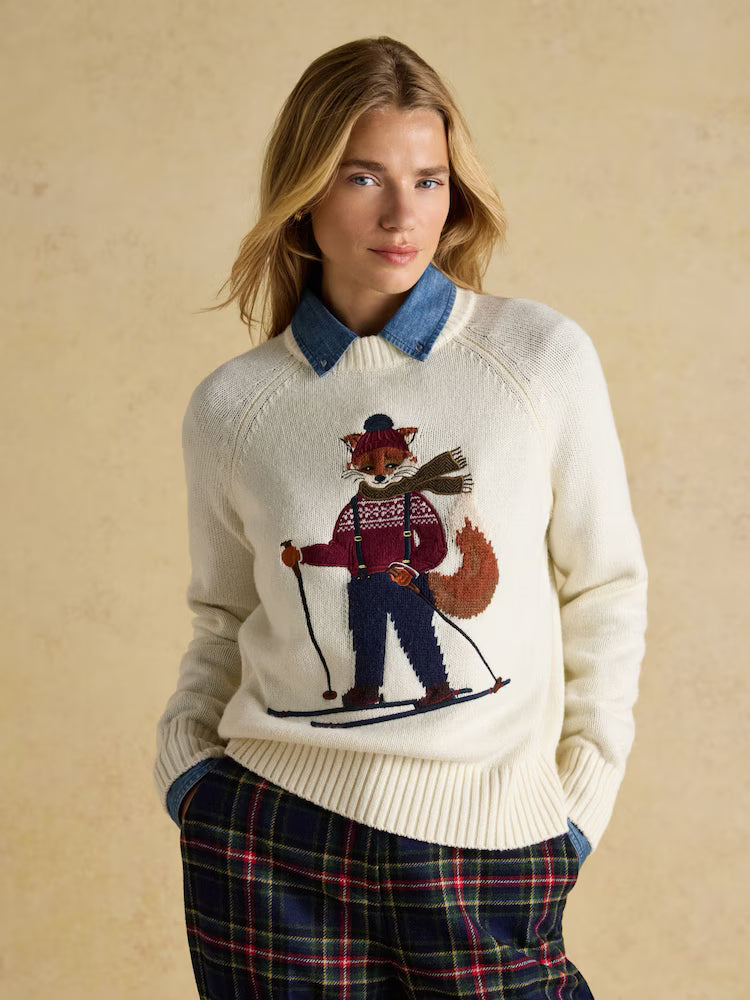 Joules Jonty Skiing Intarsia Cotton-Rich Crew Neck Jumper