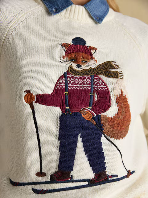 Joules Jonty Skiing Intarsia Cotton-Rich Crew Neck Jumper