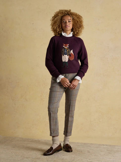 Joules Wine Red Crew Neck Jumper with Fox Intarsia | Equiflair Saddlery
