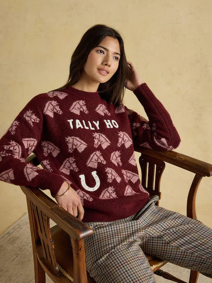 Joules Tally Ho Horse Sweater: Women's Equestrian Knitwear with Horseshoe design and intarsia knit pattern. Shop now!