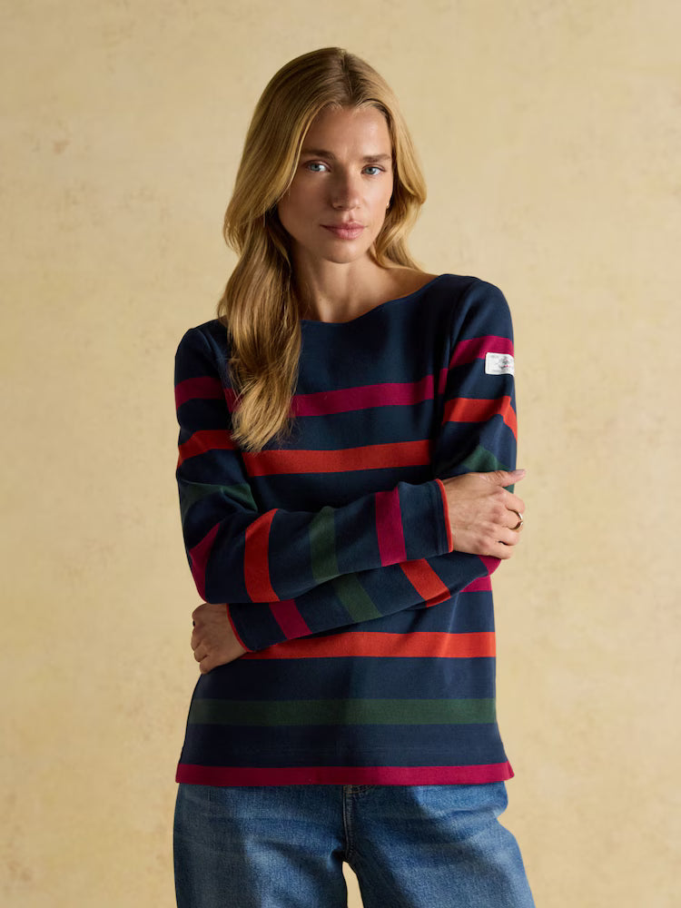 Joules Harbour Navy Boat Neck 100% Cotton Breton Top