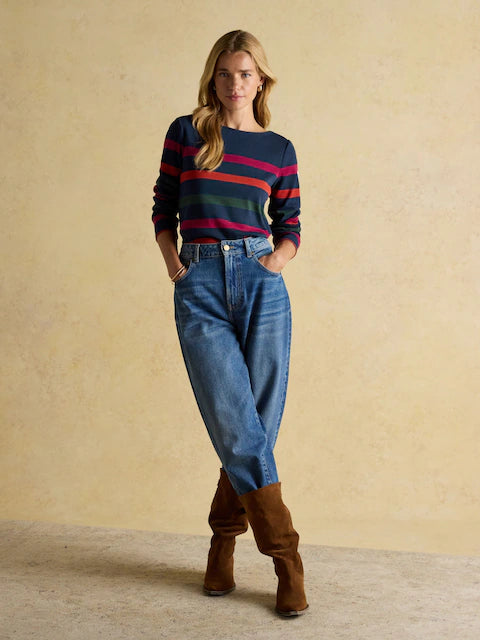 Joules Harbour Navy Boat Neck 100% Cotton Breton Top