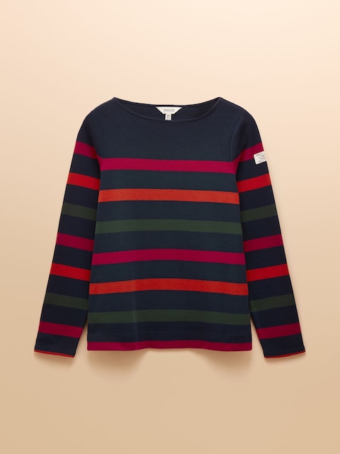 Joules Harbour Navy Boat Neck 100% Cotton Breton Top