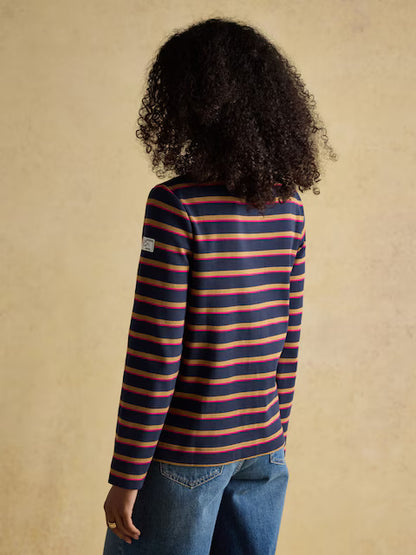 Joules Harbour Tan/Navy Multi Striped Long Sleeve Shirt. Women's Fashion at Equiflair Saddlery.
