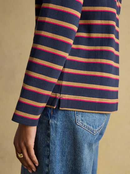 Joules Harbour Tan/Navy Striped Breton Shirt | Women's Long Sleeve Top