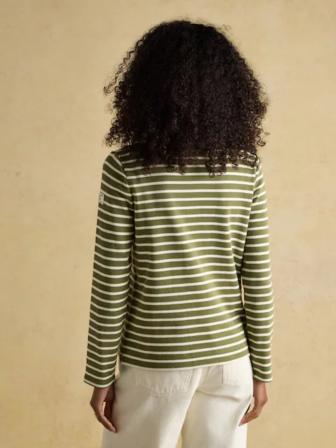 Joules Harbour Green Breton Top: Woman's Green and White Striped Long Sleeve Boat Neck Shirt