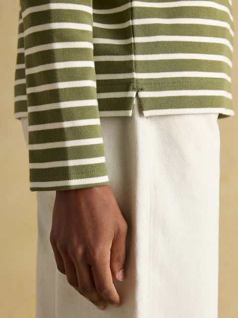 JOULES HARBOUR Breton Top: Green & White Stripes, Boat Neck. Equiflair Saddlery.