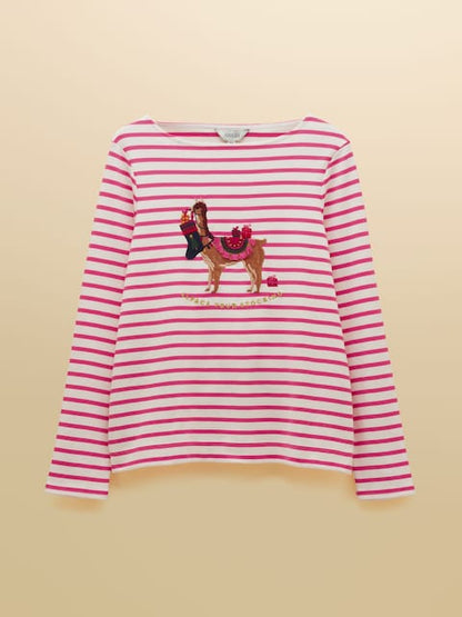 Joules Festive Harbour Alpaca Cream/Pink Boat Neck Breton Top