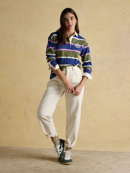 Joules Lara Rugby Shirt - Blue & Green Stripe, Boxy Fit, Women's Fashion, Equiflair Saddlery