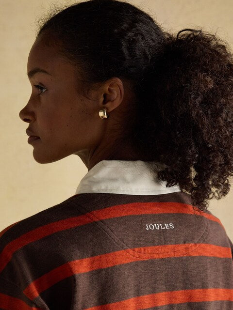 JOULES Lara Red & Brown Stripe Boxy Fit Rugby Shirt - Equiflair Saddlery