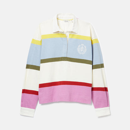 Joules Women's Lara Multi Stripe Rugby Shirt - Boxy Fit, Long Sleeve Cotton Top