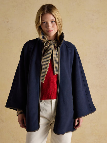 Joules Heritage Navy Longline Polar Fleece Cape for Women | Recycled Polyester