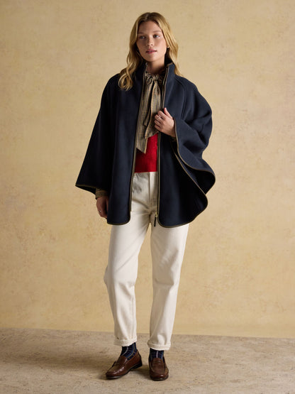 Joules Heritage Longline Navy Polar Fleece Cape for Women - Stylish & Sustainable Outerwear