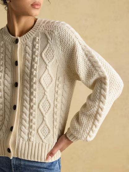 Joules Rafferty Cream Cable Knit Cardigan