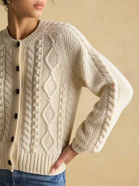 Joules Rafferty Cream Cable Knit Cardigan