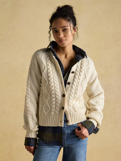Joules Rafferty Cream Cable Knit Cardigan