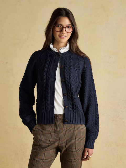 Equiflair Rafferty Navy Cable Knit Cardigan: Wool Blend, Round Neck, Button-Up - Shop Now!