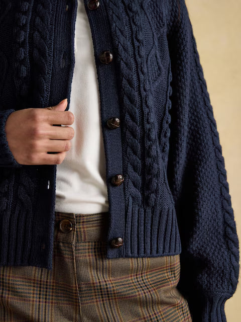 RAFFERTY NAVY CABLE KNIT CARDIGAN