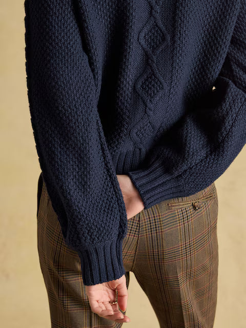 Navy Cable Knit Cardigan: Wool Blend, Raglan Sleeves, Button Front, Women's Fashion